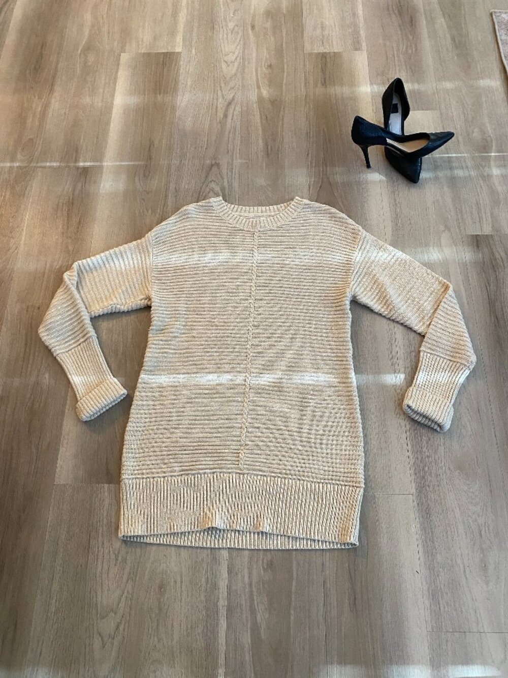 Nine West Cream Sweater Size L Longline Knit Neutral Cozy Minimalist